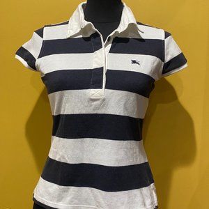 Burberry Polo Shirt size small women's fit navy and white striped